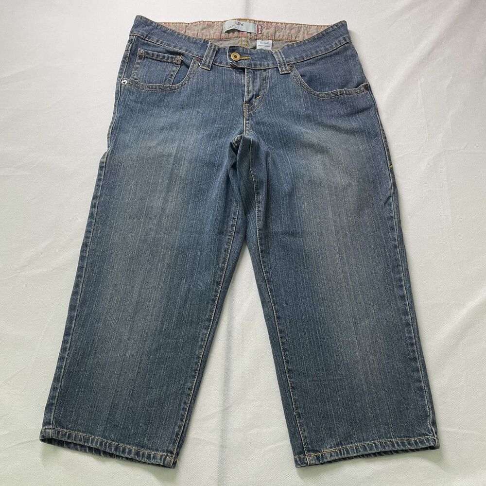 Levi's 542 Low Capri Jeans Y2K Blue Denim Mid Rise Stretch Women's Size 16